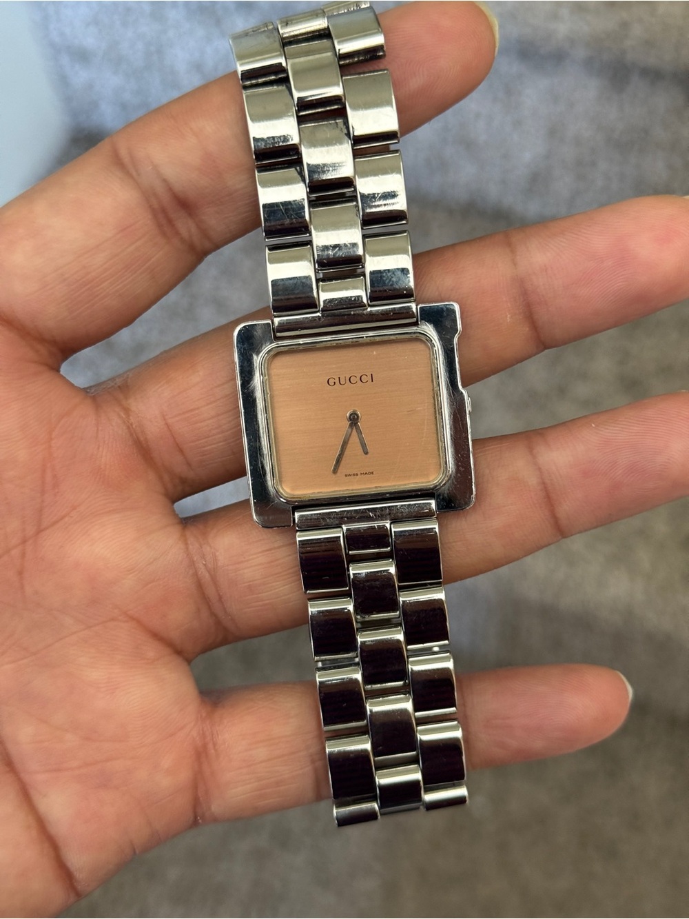 GUCCI Square Stainless Bracelet Watch with Peach vintage  Dial Womens Watch